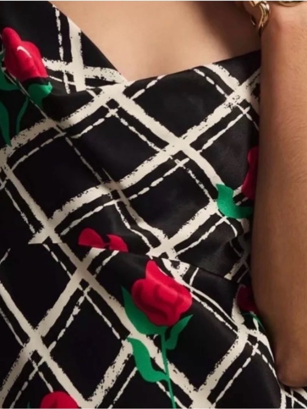 Anthropologie Black Midi Slip Dress with Red Rose Print - Picture 4 of 11